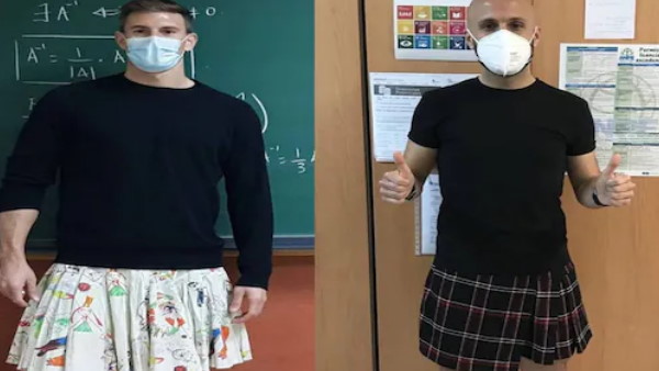 टीर्चस भी स्कर्ट पहन पहुंचे स्कूल