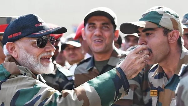 PM Modi celebrates Diwali with Indian Army in border area of Nowshera sector in Jammu Kashmir PM Modi celebrates Diwali with Indian Army in border area of Nowshera sector in Jammu Kashmir