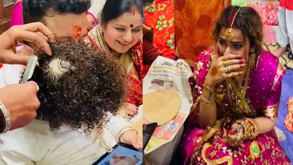 बेटे के मुंडन में मां हुईं इमोशनल