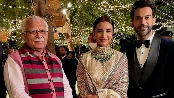 Rajkummar Rao And Patralekha reception party, Haryana Chief Minister Manohar Lal Khattar share a Smiles picture