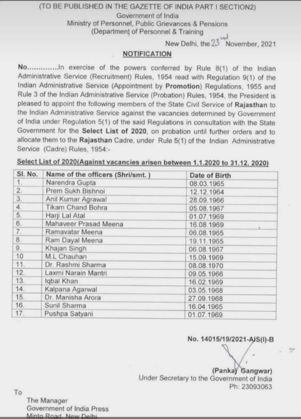  इन आरएएस अधिकारियों को भी मिली पदोन्नति