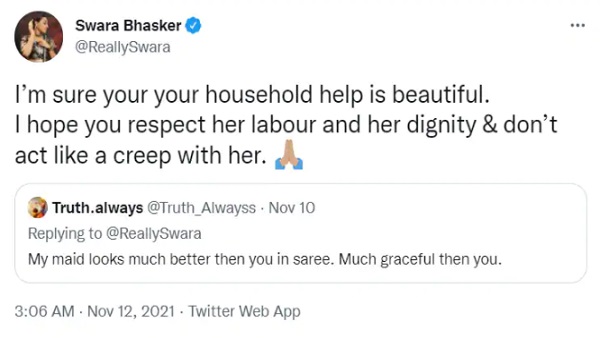 स्वरा बोलीं- 'मुझे यकीन है कि आपकी नौकरानी...'