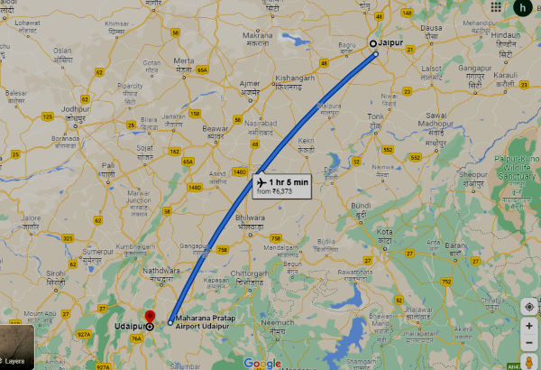जयपुर से उदयपुर तक की हवाई यात्रा