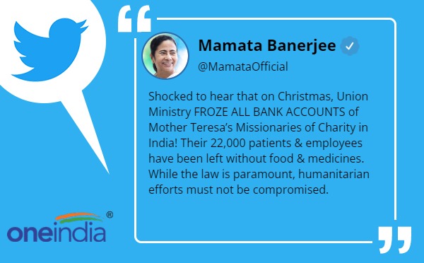 Mamata Banerjee expressed shock at reports bank accounts of Mother Teresas Missionaries frozen 