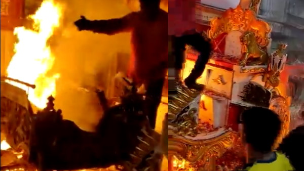 बीच बारात बग्घी में लगी आग