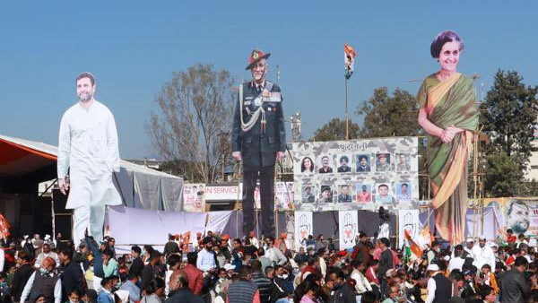 elections 2022 Cutout of Bipin Rawat at Rahul Gandhi Vijay Samman rally elections 2022 Cutout of Bipin Rawat at Rahul Gandhi Vijay Samman rally