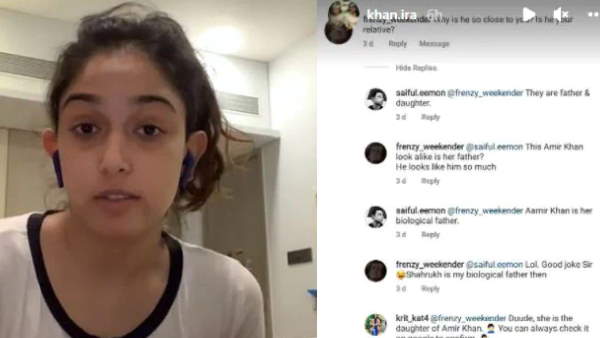 इरा खान ने शेयर किया कमेंट का स्क्रीनशॉट