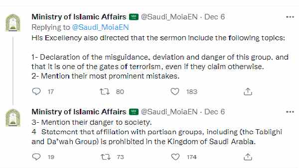  Saudi Arabia banned Tablighi Jamaat, calling it a door to terrorism and a danger for society