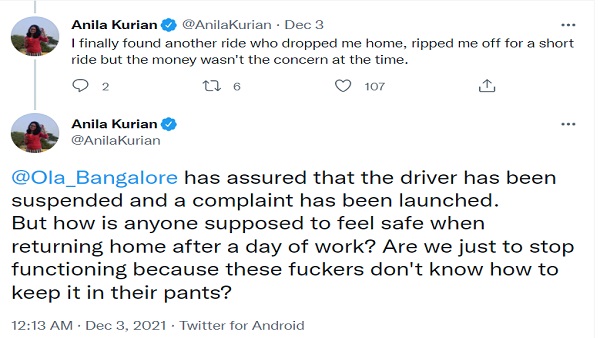 ओला ने महिला की शिकायत पर ड्राइवर को सस्पेंड किया ओला ने महिला की शिकायत पर ड्राइवर को सस्पेंड किया