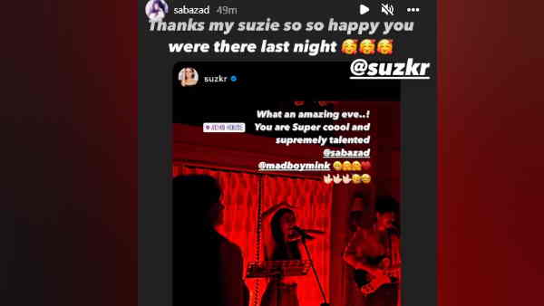 सबा ने सुजैन को कहा शुक्रिया