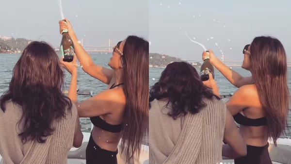 मां संग निया ने जमकर उछाली शेम्पियन 