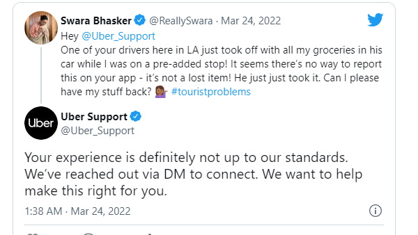 बाद में उबर में दिक्कत के लिए स्वरा से मांगी माफी