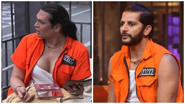 बनियान में नारंगी भरकर सायशा शिंदे के ब्रेस्ट का मजाक बनाते दिखे करणवीर 