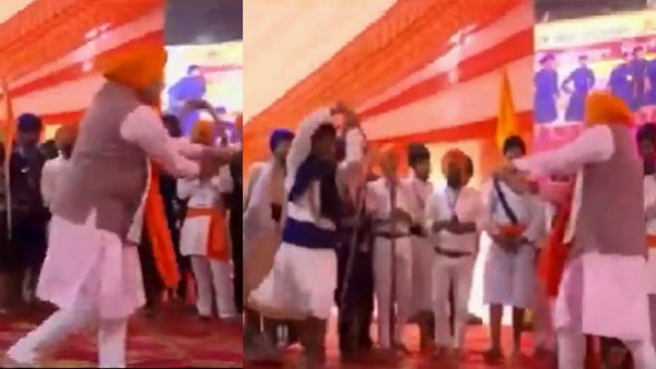 WATCH Video: Haryana CM Manohar Lal Khattar tries Gatka, a traditional Punjabi martial art, at Panipat on occasion of 400th Prakash Parv of Sri Guru Tegh Bahadur