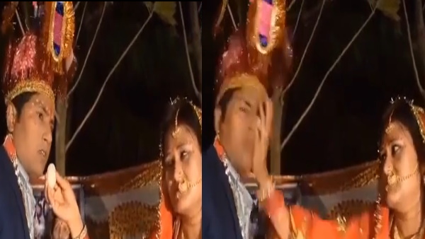 दुल्‍हन दुल्‍हे को खिला रही थी मिठाई