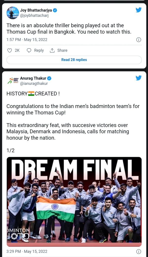 Indian win thomas cup