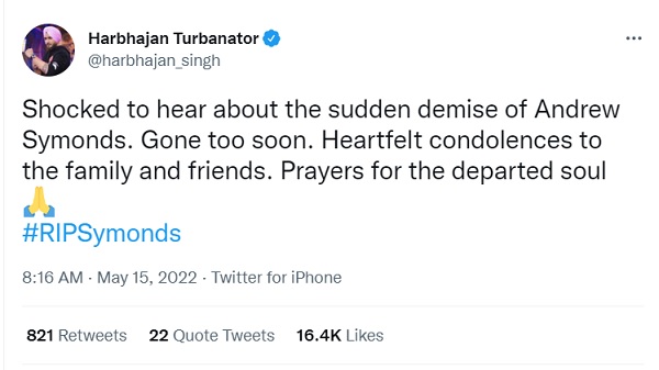 सायमंड्स इतनी जल्दी चले गए- हरभजन सिंह