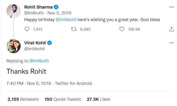 विराट कोहली ने रोहित शर्मा को कहा था- 'थैंक्स रोहित' विराट कोहली ने रोहित शर्मा को कहा था- 'थैंक्स रोहित'