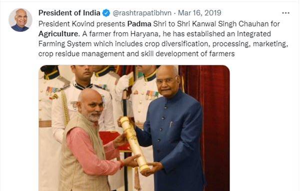हरियाणा के किसान को मिला पद्मश्री सम्मान