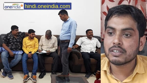 लोकायुक्त की टीम के साथ आरोपी एपीसी वित्त मनीष प्रजापति। (पीली शर्ट में) लोकायुक्त की टीम के साथ आरोपी एपीसी वित्त मनीष प्रजापति। (पीली शर्ट में)