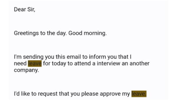 लीव एप्लीकेशन में लिखा