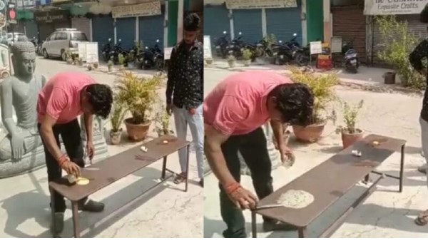 लोहे की बेंच पर बना ऑमलेट