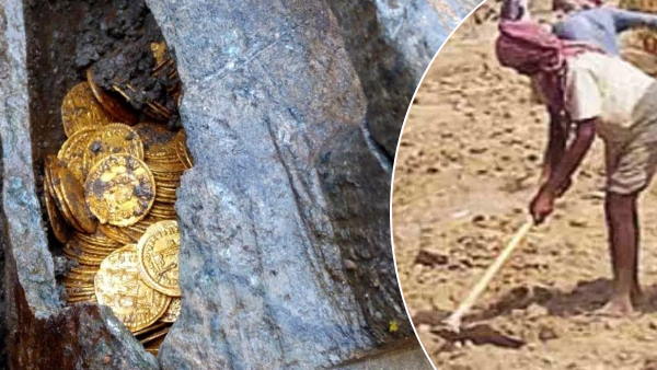 फावड़े से टकराया सोने के सिक्कों से भरा तांबे का लोटा