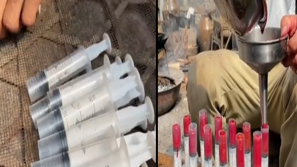 सीरिंज और सुइयों को गरम पानी में पानी में उबालता है फिर...