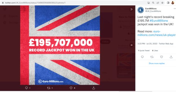 एक महीने पहले 184 मिलियन की लॉटरी, अब 195 मिलियन पाउंड