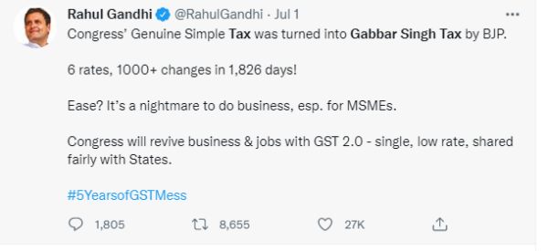 GST के पांच साल पूरे होने पर राहुल ने कहा Mess