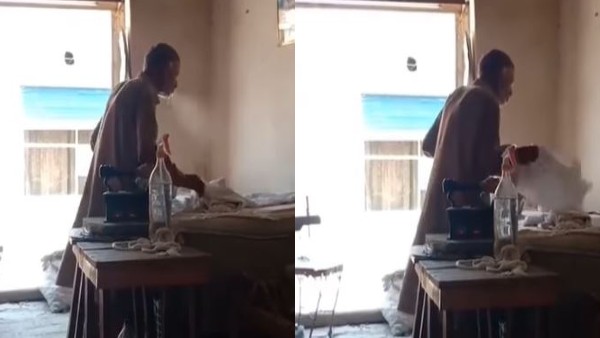 मुंह से पानी भरकर कपड़ों को किया गीला