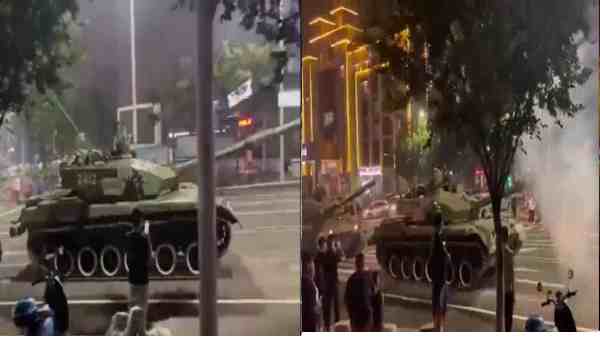 चीन में जनता को रोकने के लिए उतरे टैंक