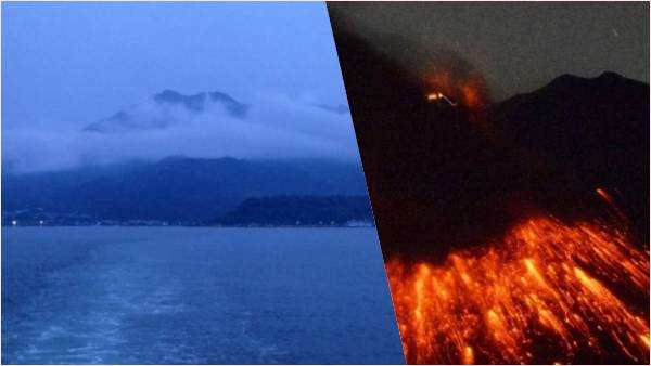 लपटें निकल रही हैं ज्वालामुखी से