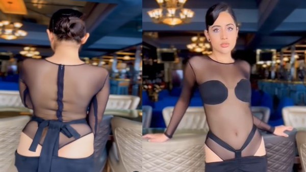 उर्फी ने पहनीं ब्लैक कलर की नेट वाली ड्रेस 