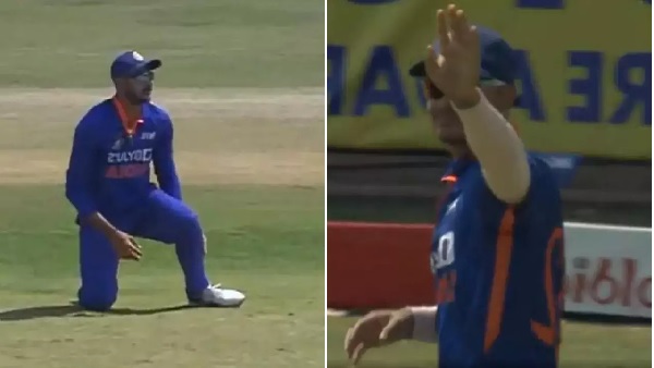 किशन की एक थ्रो अक्षर पटेल के पास गई