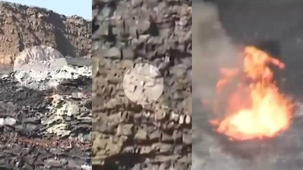 ज्वालामुखी में फेंकी पत्थर जैसी चीज