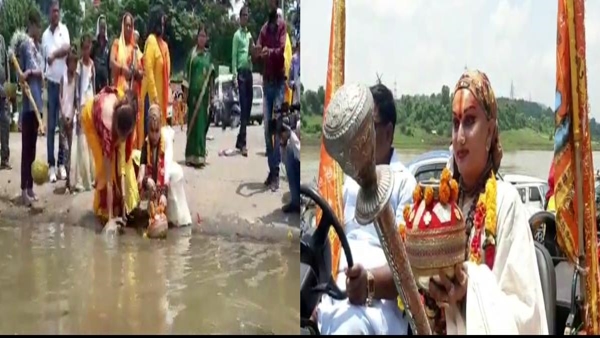 नर्मदा तट ग्वारीघाट से लिया पवित्र जल 