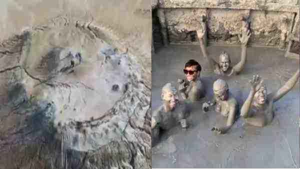 अजरबैजान की राजधानी के पास फट मिट्टी का ज्वालामुखी 