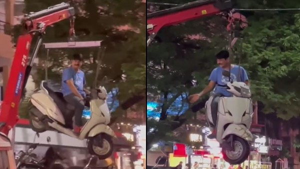 स्कूटर और मालिक दोनों हवा में