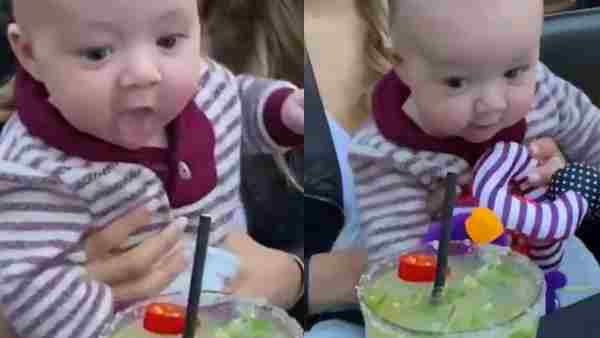 खिलौना छोड़कर ड्रिंक पर लपका बच्चा