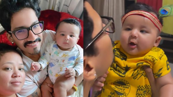 तीन महीने के बेटे लक्ष्य को दुलार-प्यार