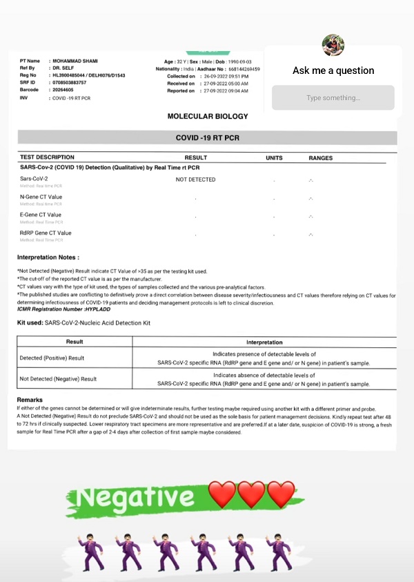 झूमते हुए शेयर की टेस्ट की नेगेटिव रिपोर्ट