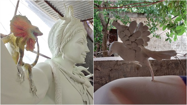  दमोह से आए मूर्तिकार, 30 साल से तैयार कर रहे प्रतिमाएं