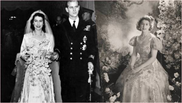 महारानी एलिजाबेथ द्वितीय की शादी की पोशाक में