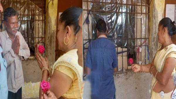 गुलाब लेते ही शर्मिंदा होते नजर आए शराबी
