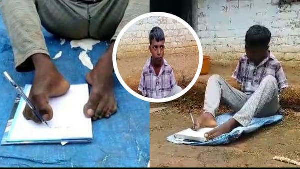 दोनों पैर के सहारे करता है अपनी पढ़ाई लिखाई
