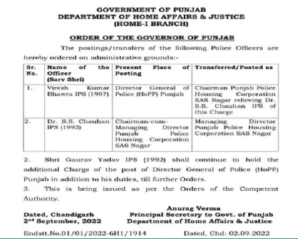 Punjab: Gaurav Yadav will continue as DGP, VK Bhanwara returned from leave 