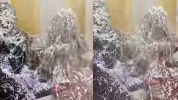 स्टेज पर बैठे दूल्हा दुल्हन के कपड़े किए खराब