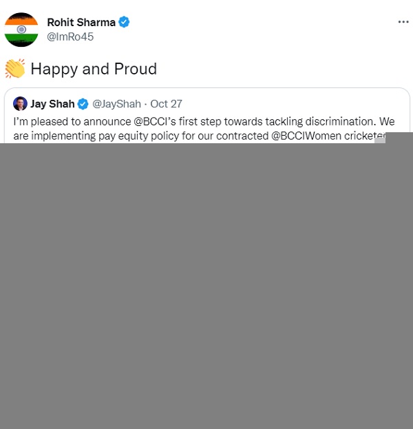  Rohit Sharma feels Happy and proud after BCCI announces pay equity