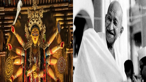 हिंदू महासभा के पंडाल में बापू को दिखाया असुर, मचा बवाल